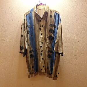 Men's Blue and Tan 3/4 Button Up Shirt